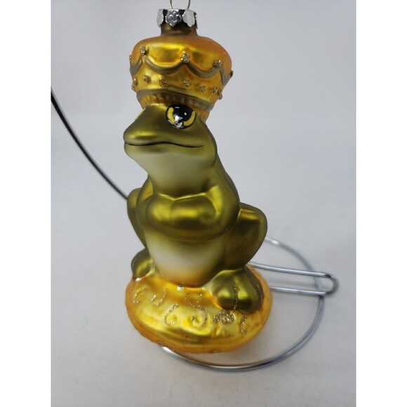 Blown Glass Frog Prince King Christmas Ornament from Fairy Tales Green Gold READ - Picture 5 of 16